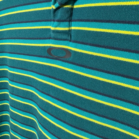 Oakley Polo Shirt Mens Size Large Green Yellow Striped Short Sleeve Regular Fit - Picture 2 of 5